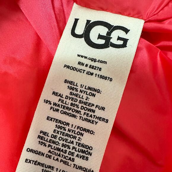 UGG Pink Glow Shasta Down Puffer Jacket Sheep Fur Size Medium NWOT $1498 - Picture 3 of 7
